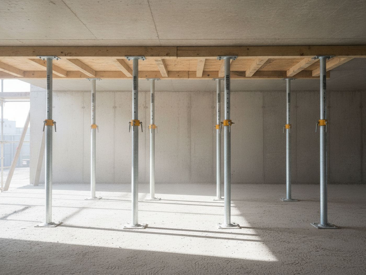 Adjustable acrow props under a slab