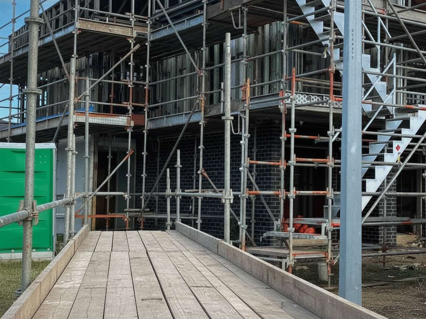 Scaffold planks and steel poles
