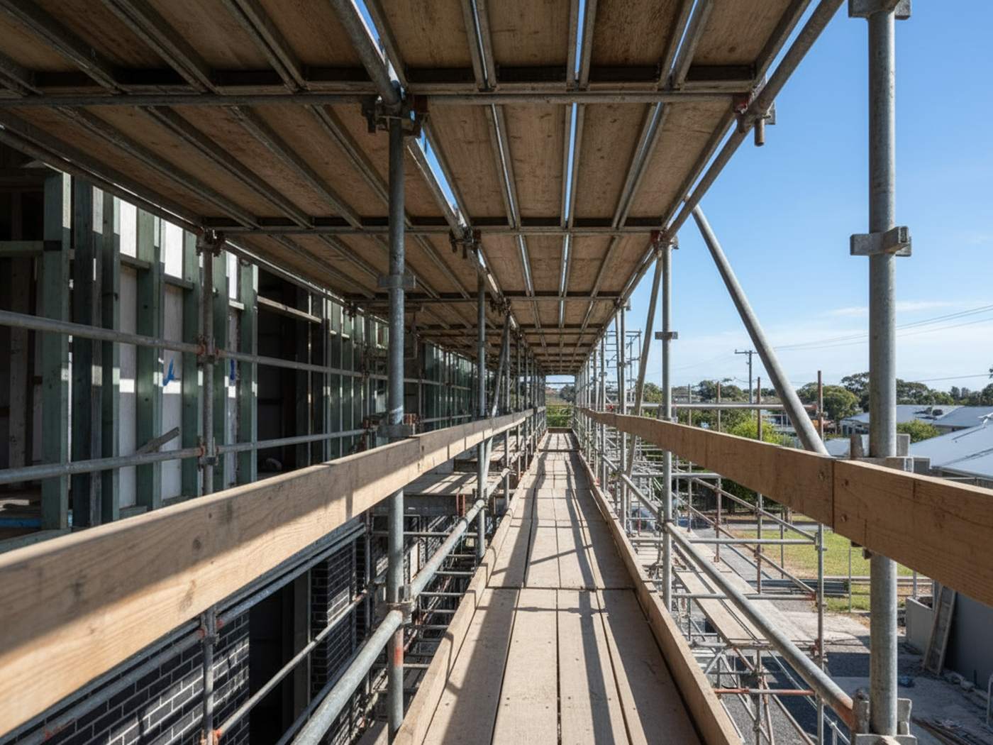 Edge protection and guardrail on scaffold