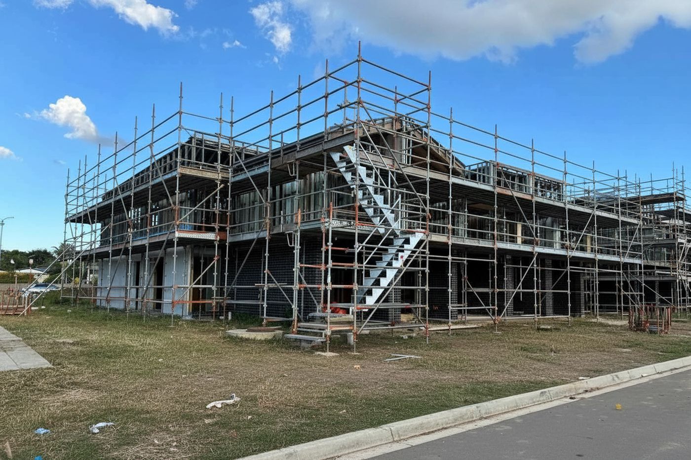 Erected scaffold on a residential building site
